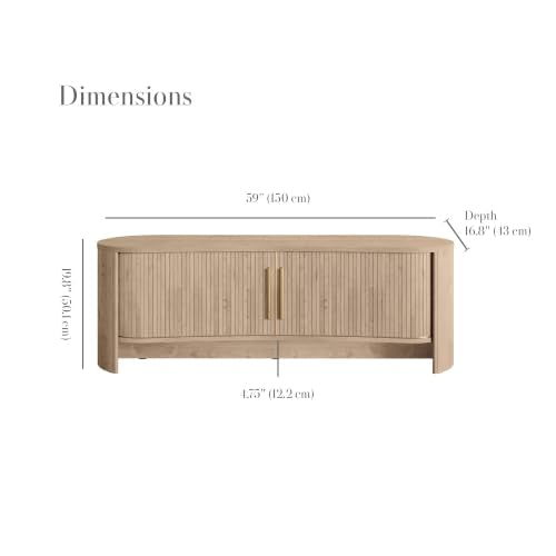 OVE Decors Sarah 59" Modern Media Console in Light Oak, Gold Hardware, view 3