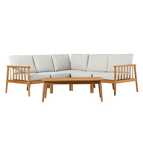 Dekian Modern 6-Piece Spindle-Side Solid Acacia Patio Sectional, Natural