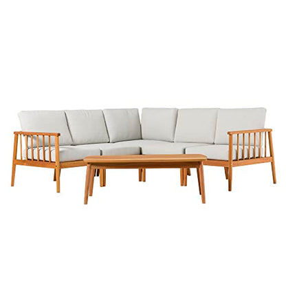 Dekian Modern 6-Piece Spindle-Side Solid Acacia Patio Sectional, Natural