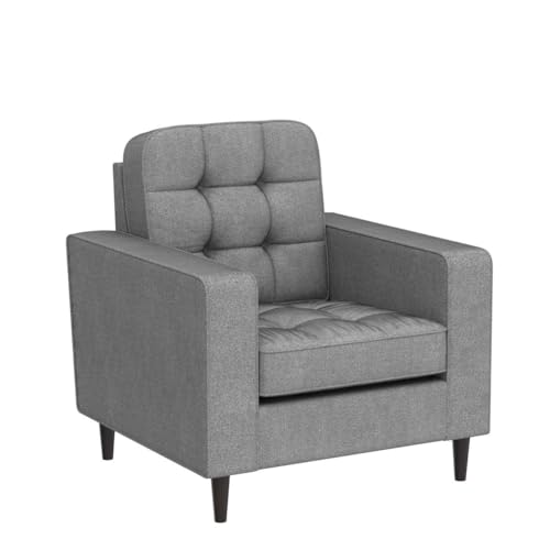 Lynnwood Upholstered Accent Chair - Living Room Furniture - Office - Bedroom - Mid-Century Modern Design - Armchair - Buttonless Tufting - Simple Assembly - Solid Frame - Light Gray