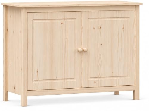 44" Wide Solid Pine Shaker Sideboard Buffet Cabinet — Natural Unfinished — 2, view 5