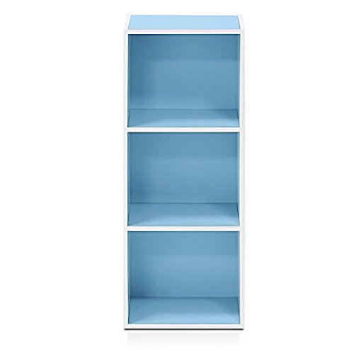 LUDER Book Shelf, 3-Cube Bookshelf, Bookcase with Open Shelves, 9.3 x 12 x 31.5, Easy Assembly, for Living Room, Bedroom, Home Office, White/Light Blue