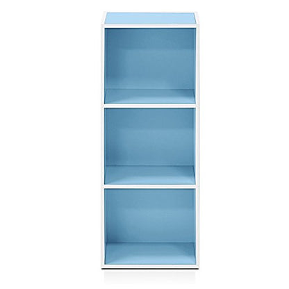 LUDER Book Shelf, 3-Cube Bookshelf, Bookcase with Open Shelves, 9.3 x 12 x 31.5, Easy Assembly, for Living Room, Bedroom, Home Office, White/Light Blue