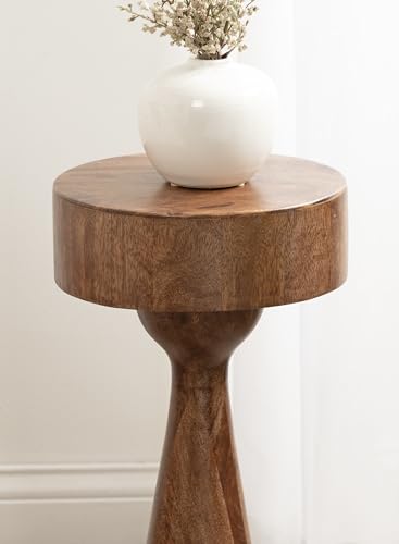 Solbrett Transitional Sophisticated Drink Table; 10 x 10 x 22; Walnut Brown; Mid-Century Sculptural Bedroom Nightstand with Unique Pedestal Table Design for Use as Indoor Plant Stand