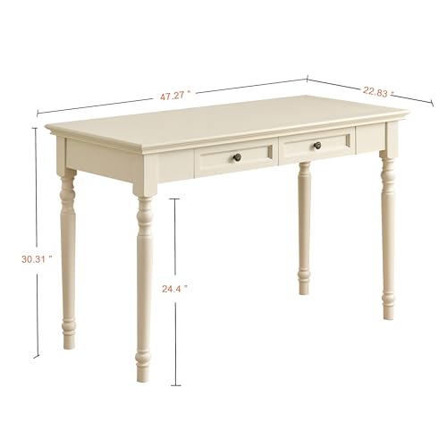 47 Inch Solid Wood Computer Writing Desk with Drawers, White, view 3