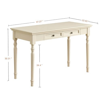 47 Inch Solid Wood Computer Writing Desk with Drawers, White, view 3