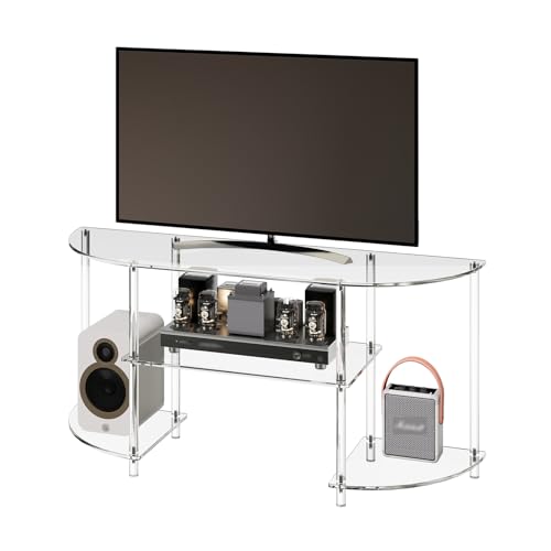 Acrylic Modern TV Stand, 3-Tier Semi-Circular TV Console Table | Corner TV Stand, Entertainment Center with Open Shelves, TVs up to 50 Inch, 47.2'' L x 13.4'' W x 22.4'' H, Clear