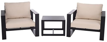 SAFAVIEH Outdoor Patio Furniture Collection – Fash Black & Taupe Cushion 3-Piece Living Set, Modern Outdoor Chairs & Slatted Square Table (PAT7552A)