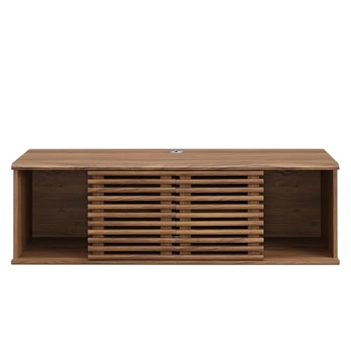 Render 46" Mid-Century Modern Wall Mount Media Console TV Stand, 46 Inch, Walnut, view 4