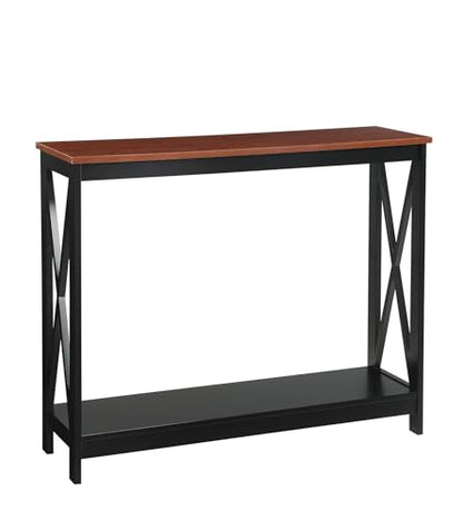 Oxford Console Table 39.5" - Farmhouse, Modern Narrow Sofa Display Accent with Storage Shelf for Transitional, Coastal Living Room, Entryway, or Hallway, Black/Cherry