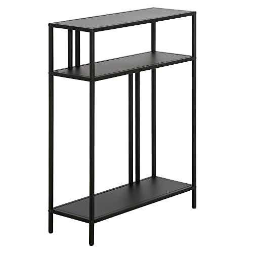 22" Wide Rectangular Console Table with Metal Shelves in Blackened Bronze, Entryway Table, Accent Table for Living Room, Hallway