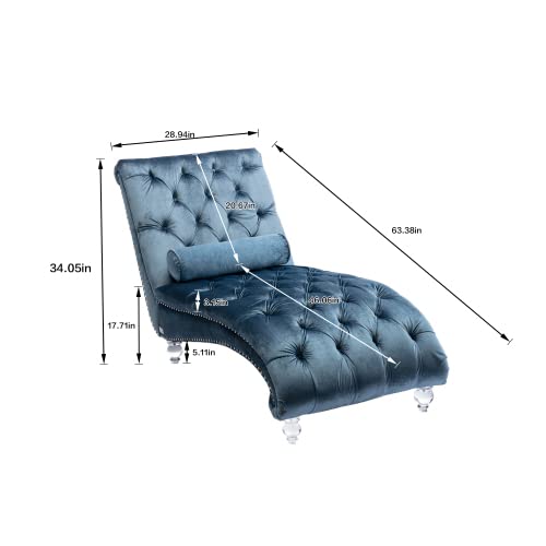 64" Velvet Chaise Lounge Chair Indoor with Ergonomic S-Shaped Backrest & 1, view 3