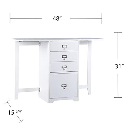 Drop-Leaf Desk w/Storage, White