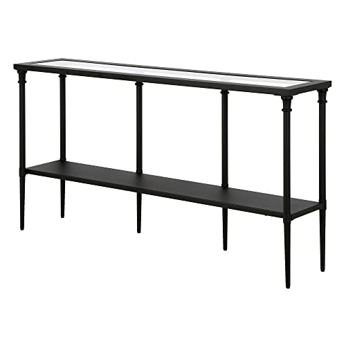 Nellie 55'' Wide Rectangular Console Table with Metal Shelf in Blackened Bronze | Two-tier design with glass top adds stylish storage and display space to entryways, hallways, living rooms, or behind sofas