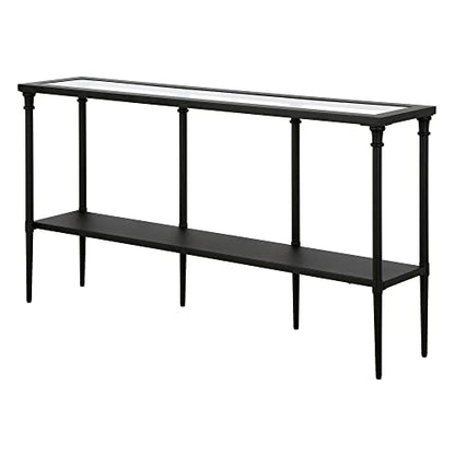 Nellie 55'' Wide Rectangular Console Table with Metal Shelf in Blackened Bronze | Two-tier design with glass top adds stylish storage and display space to entryways, hallways, living rooms, or behind sofas