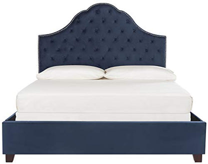 Home Beckham Contemporary Navy Velvet Bed, Full