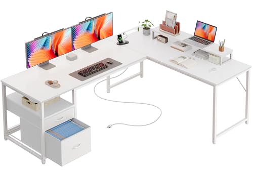 63 Inch L Shaped Desk with Power Outlets and USB-C Port, view 2