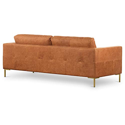 Poly & BARK Calle 90" Sofa, Full-Grain Pure-Aniline Italian Leather, Cognac Tan, Brass Legs