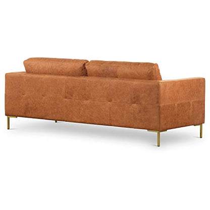 Poly & BARK Calle 90" Sofa, Full-Grain Pure-Aniline Italian Leather, Cognac Tan, Brass Legs