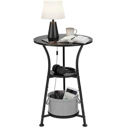 Small Round End Table for Narrow and Small Space, 3-Tier Round Accent Couch Beside Table, Modern Side Table Corner Sofa Table Nightstand for Living Room Bedroom,Black