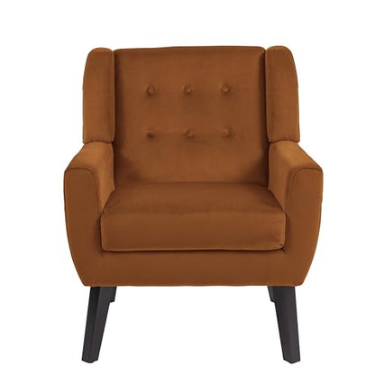 Accent Chair, Velvet Upholstered Armchair for Living Room, Modern Club Arm Chairs Comfy Single Sofa Button Tufted Bedroom Reading Seat - Orange, Set of 1
