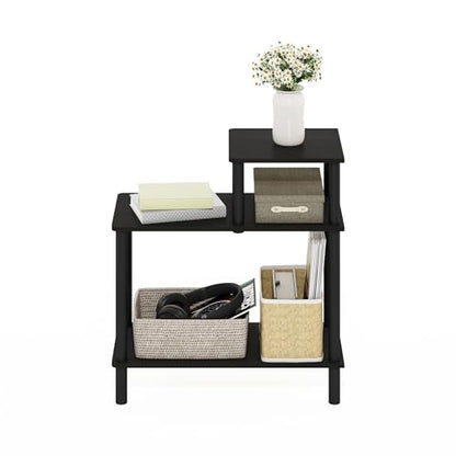 Turn-N-Tube Side Table, 3-Tier Rectangle Sofa End Table with Open Shelf, Toolless Assembly Night Stand, Bedside Table, for Living Room, Bedroom, Espresso