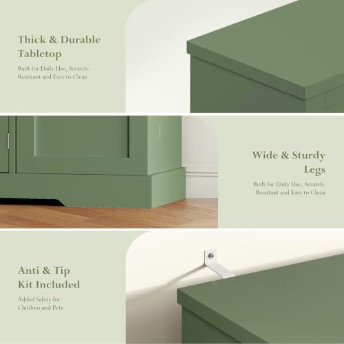54" Sideboard Cabinet, Kitchen Buffet Cabinet with Storage, Olive Green, view 6