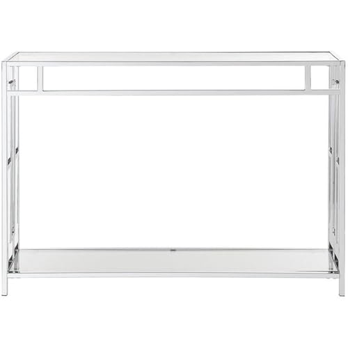 Town Square Chrome Console Table 42" - Contemporary Modern Sofa Table with Storage Shelf, Narrow Entryway Hall Table for Living Room, Bedroom, Bathroom, Glass/Chrome