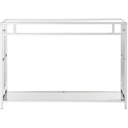 Town Square Chrome Console Table 42" - Contemporary Modern Sofa Table with Storage Shelf, Narrow Entryway Hall Table for Living Room, Bedroom, Bathroom, Glass/Chrome