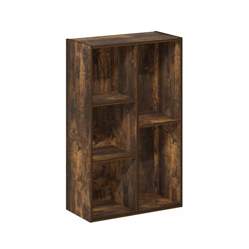LUDER Book Shelf, 5-Cube Bookshelf, Reversible Bookcase, 9.4 x 19.5 x 31.5, Easy Assembly, for Living Room, Bedroom, Home Office, Amber Pine