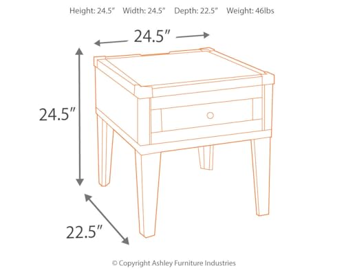 Dark gray industrial square end table with drawer and charging ports, view 4