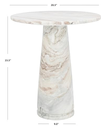 SAFAVIEH Furniture - Valentia Tall Marble Accent Table - White & Brown - Marble Top - Glam Stone Pedestal Design - Ideal for Living Room, Entryway, Dining Room, 20.5" W x 20.5" D x 23.5" H (SFV9703B)