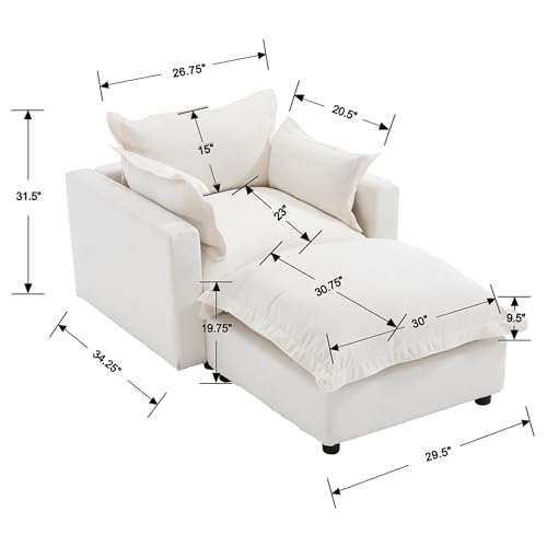 Modern Sofa Chair for Living Room Cloud Chaise Longue for Reading Corner Single, view 3