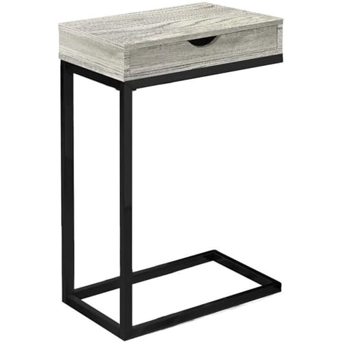 C-Shaped Accent Table with Drawer, Gray Reclaimed Look, 24.5" H x 15.75" W, Driftwood Finish, Sturdy Metal Base, Versatile Furniture for Living Room or Bedroom Use