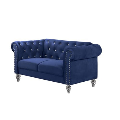 Chesterfield Velvet Sofa and Loveseat Set - 2 Piece Living Room Furniture Set Royal Blue