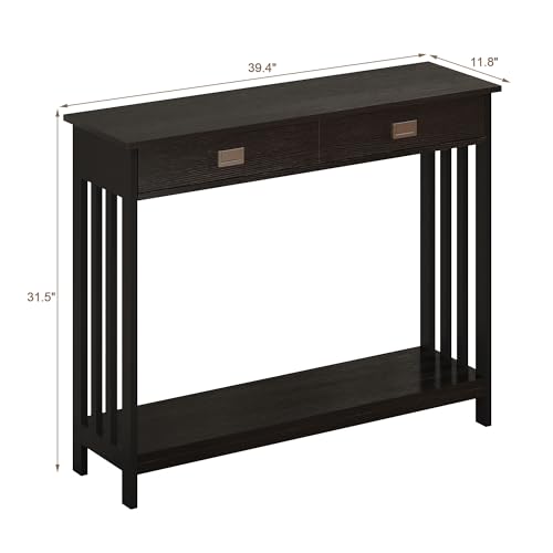 39" Black Entryway Table with Drawer, Narrow Console Table with Storage Shelf, Sofa Table for Living Room, Entryway, and Hallway