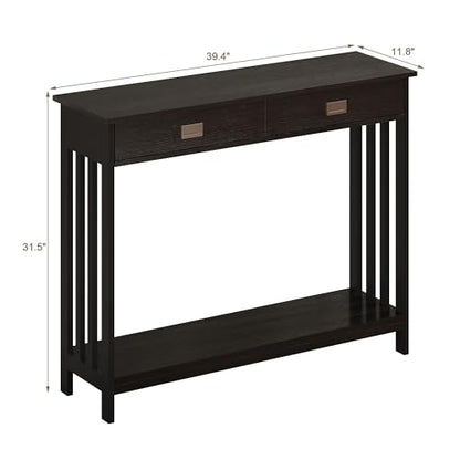 39" Black Entryway Table with Drawer, Narrow Console Table with Storage Shelf, Sofa Table for Living Room, Entryway, and Hallway