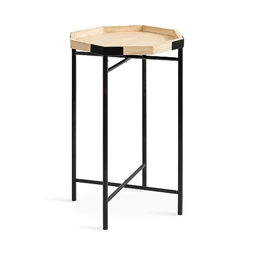 Occonor Two-Tone Octagon Side Table; 16 x 15 x 24; Natural Brown and Black; Transitional Mixed Materials Living Room Table with Resilient Wood and Metal Table Construction