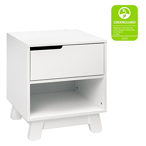 Babyletto Hudson Nightstand with USB Port in White, 1 Drawer and Storage Cubby