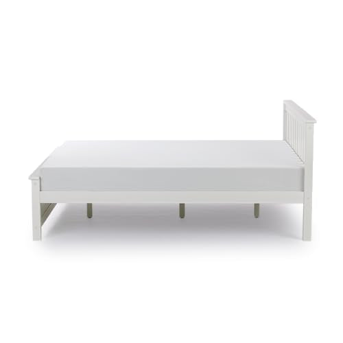 Solid Wood Queen Bed Frame, Platform Bed with Headboard, White