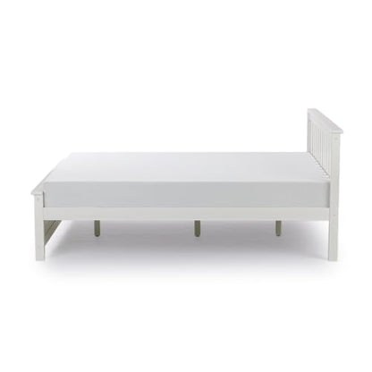 Solid Wood Queen Bed Frame, Platform Bed with Headboard, White