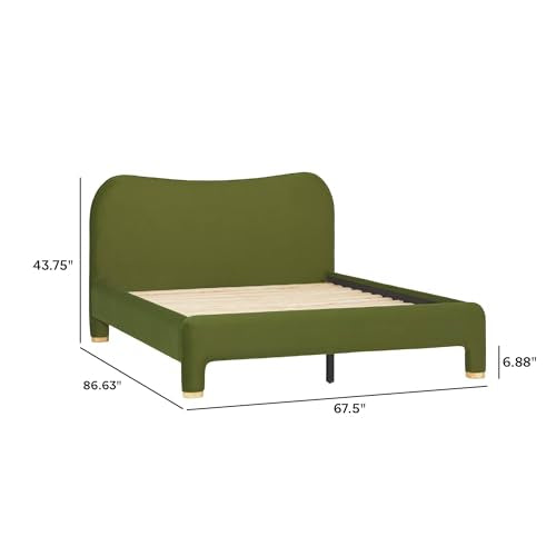 Chantelle Modern Curved Upholstered Queen Bed, Queen Size, Green Velvet