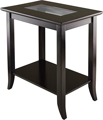 Genoa 25.04 x 23.94 x 16.3-Inch Composite Wood End Table with Glass Top, Dark Brown (92419)