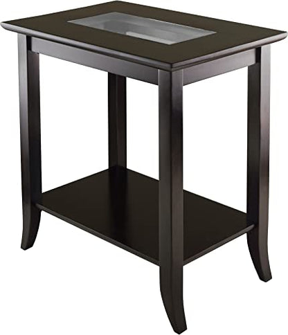 Genoa 25.04 x 23.94 x 16.3-Inch Composite Wood End Table with Glass Top, Dark Brown (92419)