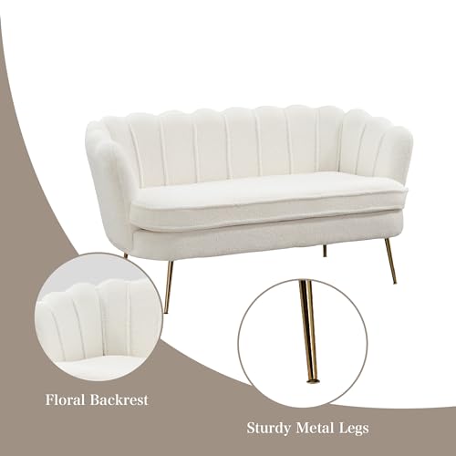 Upholstered Small Loveseat for Small Space with Golden Legs,Ivory