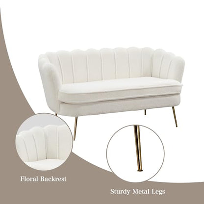 Upholstered Small Loveseat for Small Space with Golden Legs,Ivory