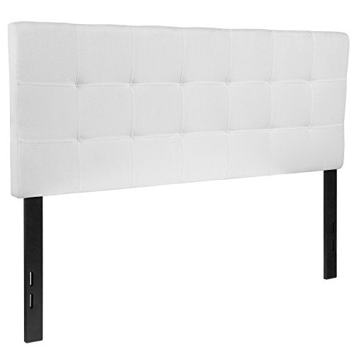 Bedford Box Stitch Tufted Upholstered Full Size Headboard in White Fabric