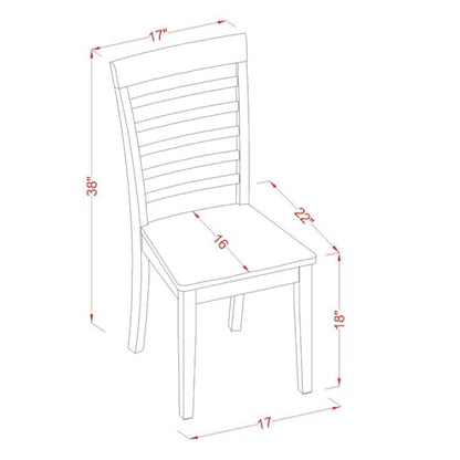 MLC-MAH-W Milan Kitchen Dining Chairs - Ladder Back Solid Wood Seat Chairs, Set of 2, Mahogany