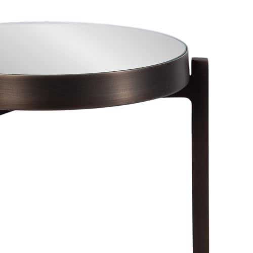 Aguilar Modern Mirrored Round Drink Table; 9 x 9 x 23; Bronze; Metal Accent Table with Mirrored Tabletop for Use as Small Plant Stand