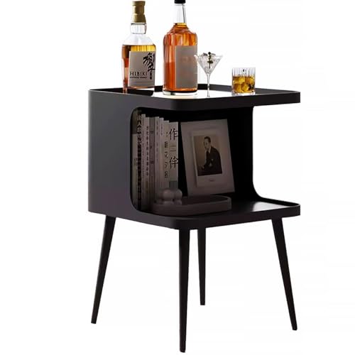 Modern Metal Side Table Nightstand, Small Square End Table for Bedroom & Living Room, Matte Black Bedside Table with Storage, Minimalist Accent Table for Small Spaces